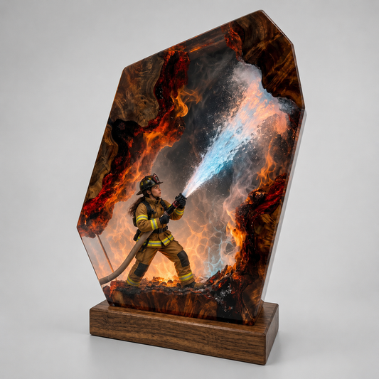 Female Firefighter Resin Lamp
