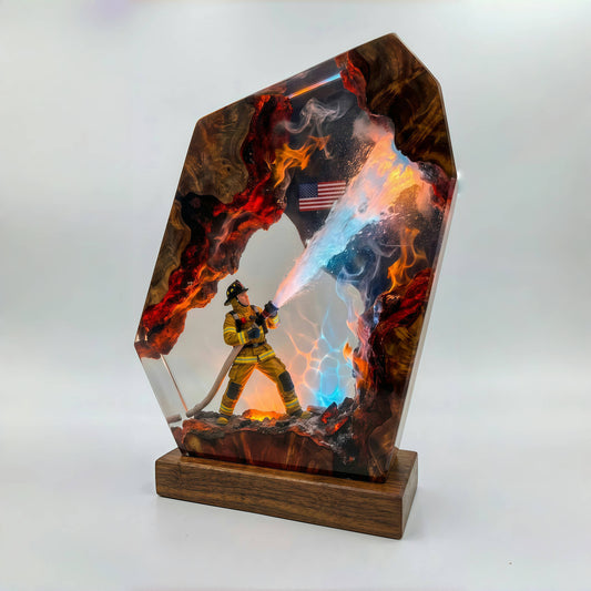 USA Firefighter Resin Lamp
